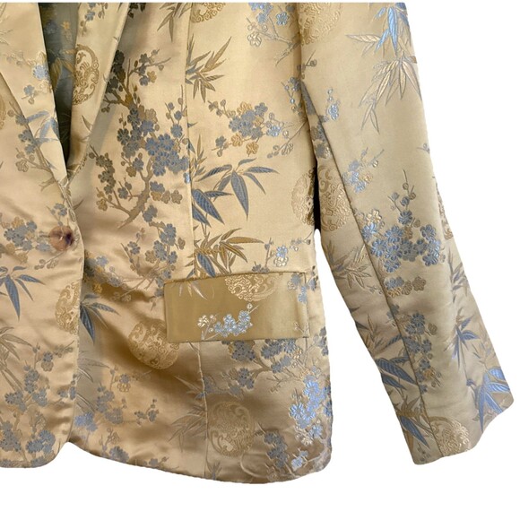 Barbara Lesser Fibers Silk Jacquard Blazer Womens Sz S VTG Gold Floral Elegant - Picture 4 of 14
